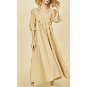HUNTER BELL NY Trapeze Maxi Dress Puff Sleeve Almond M MSRP $395